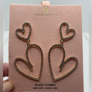 HOUSE OF HARLOW 1960 X-Large Jewel-Studded Double Hearts Romantic Earrings NWT